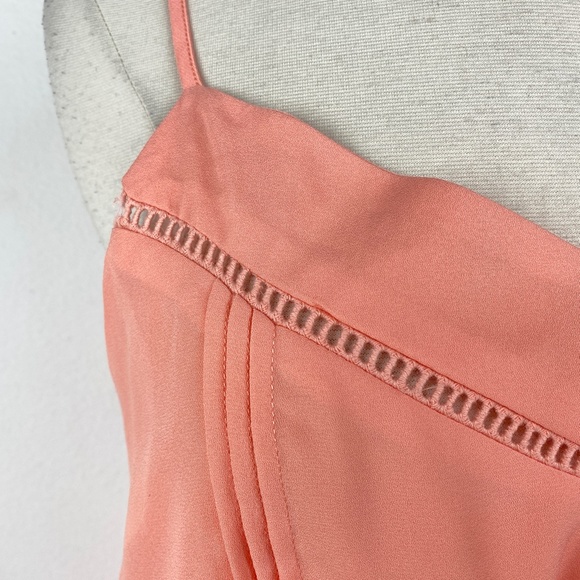 Paper Crane Peach Chiffon Chemise Mini Dress Size Medium Drawstring Waist Zip - Picture 3 of 14